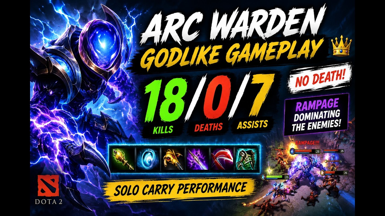 ARC WARDEN 18/0/7 GODLIKE GAMEPLAY ⚡ | Dota 2 Ranked Match | No Death Challenge background