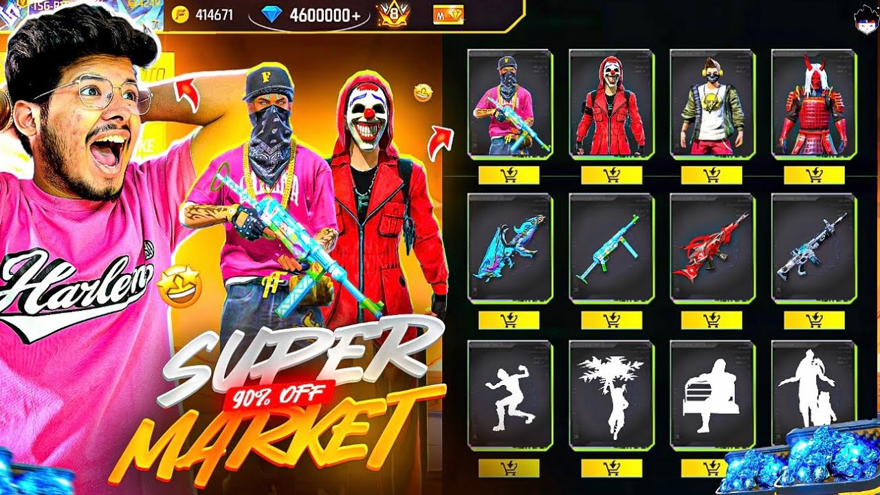 New freefire 90% off on super market 😭| All new emotes & bundle in 199 | Garena Free Fire background