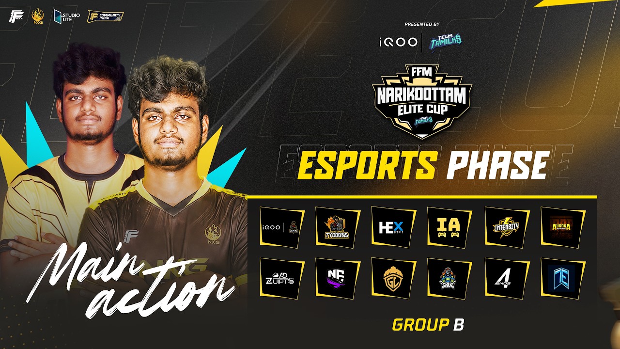 ESPORTS PHASE INVITED ROUND 1-DAY 2 | FFM NARIKOOTTAM ELITE CUP S2 | TEAMS TG,GODL,TE,TT,S8UL,NBE background