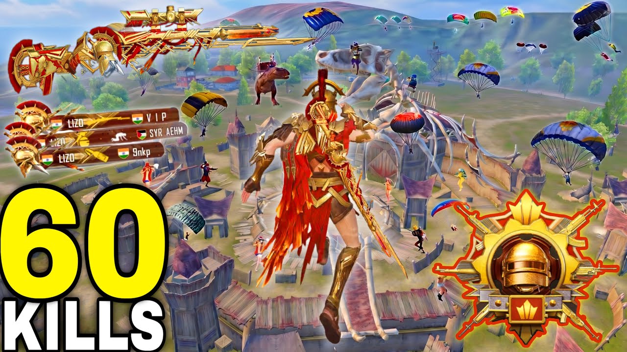60 KILLS!!😱 IN ONE GAME MY NEW YEAR RECORD w/ GLADIATOR SPARTAN SET🔥Pubg Mobile-Bgmi background