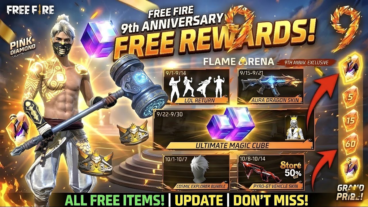 Ob54 Update 💥 9th Anniversary Free Fire 🤯🥳| lol emote | free fire new event | new event free fire background