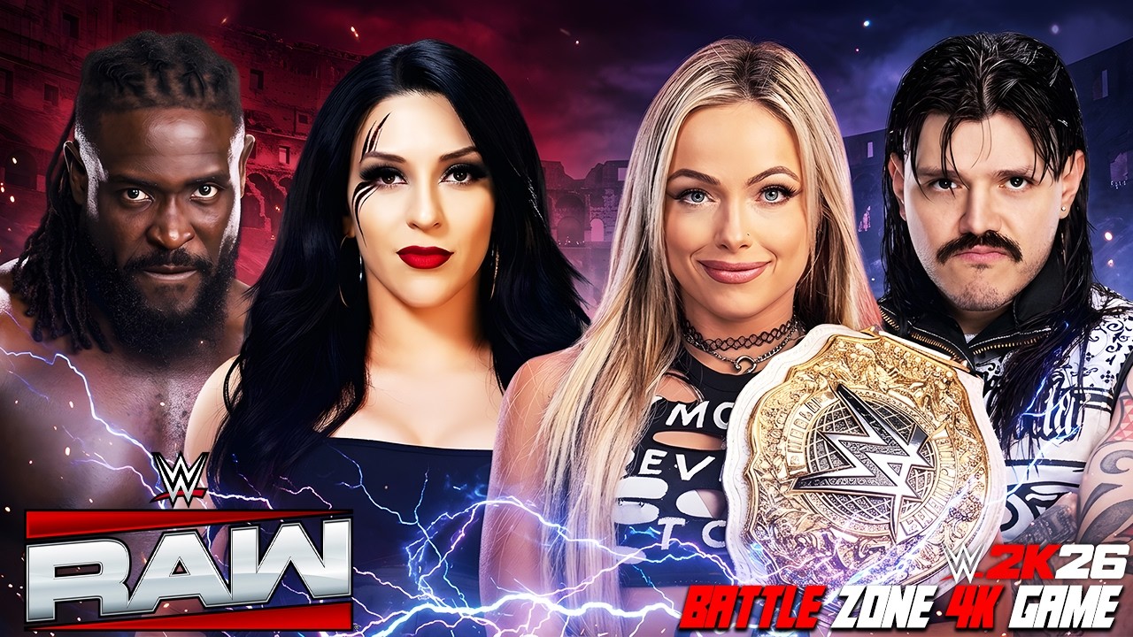 Dominik Mysterio & Liv Morgan vs Stephanie Vaquer & Oba Femi – Chaos Unleashed! background