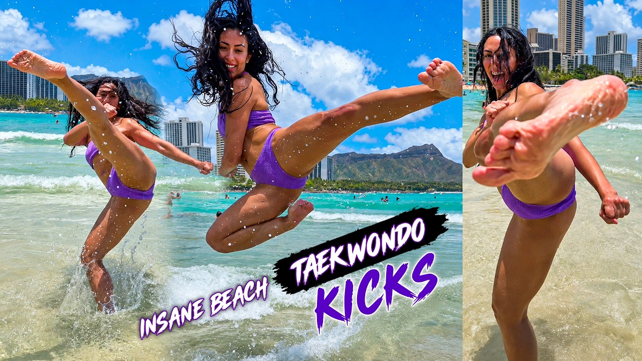 She Did FLYING Taekwondo Kicks on Waikiki Beach! 🌊🥋 Insane Jump Kick Power!