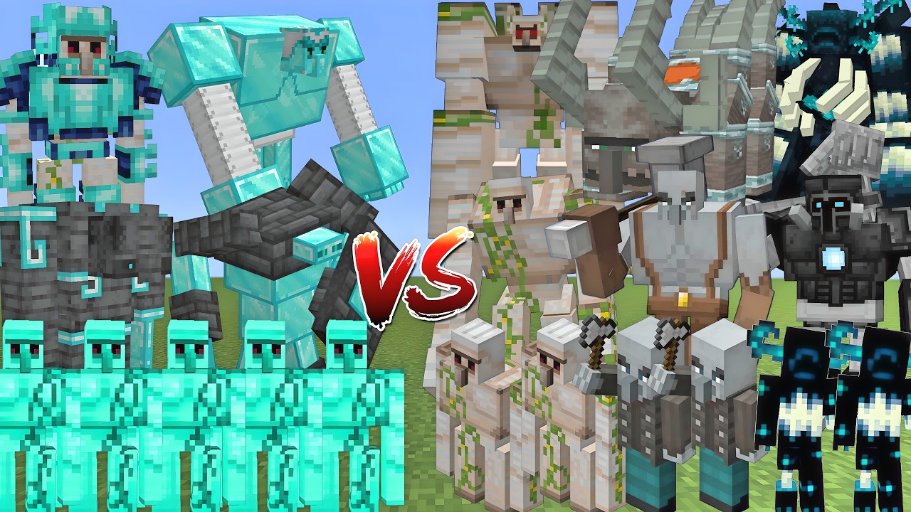 DIAMONDS VS IRON GOLEMS & PILLAGERS & WARDENS ALLIANCE MOBS BATTLE MINECRAFT background