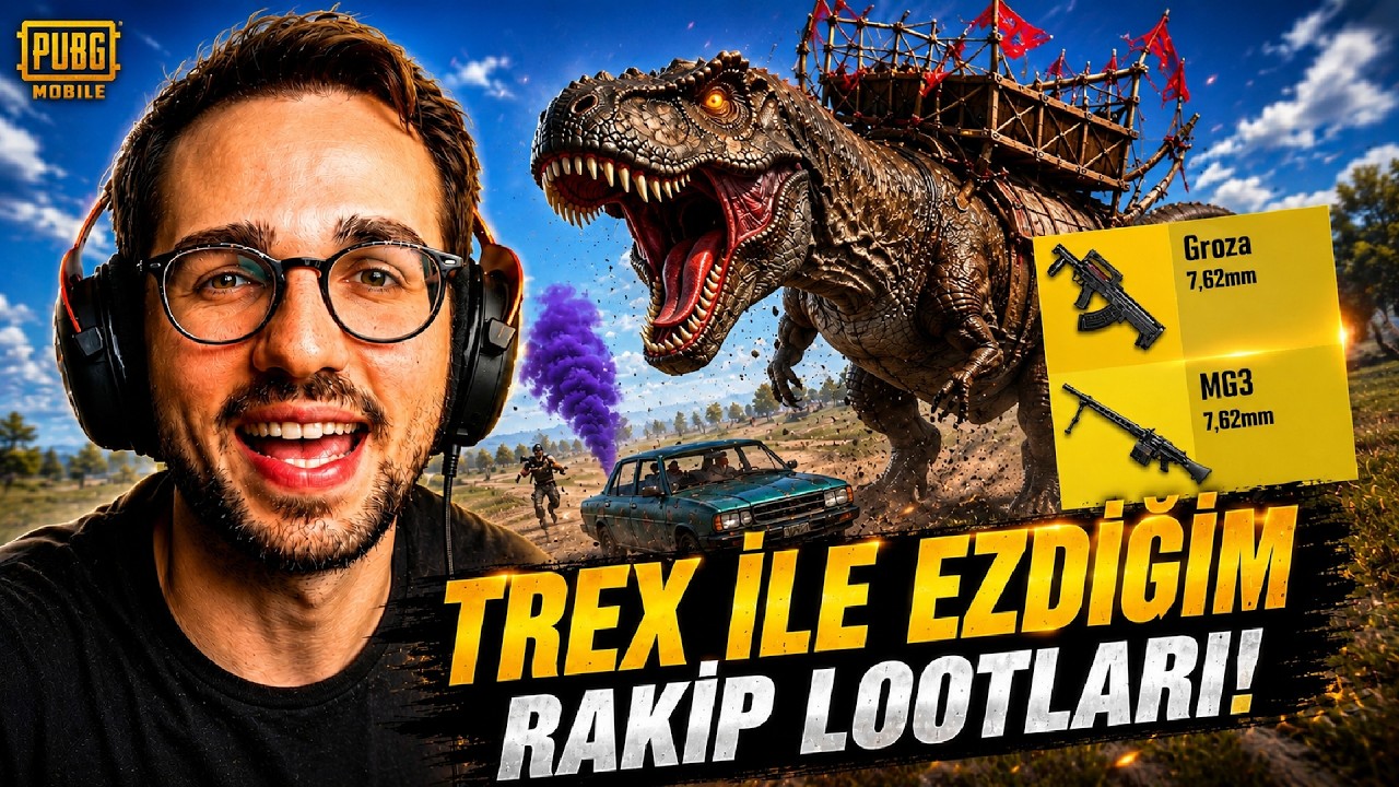 T-REX İLE EZDİĞİM RAKİP LOOTLARIYLA! (MG3 + GROZA ÇIKTI) PUBG MOBILE background