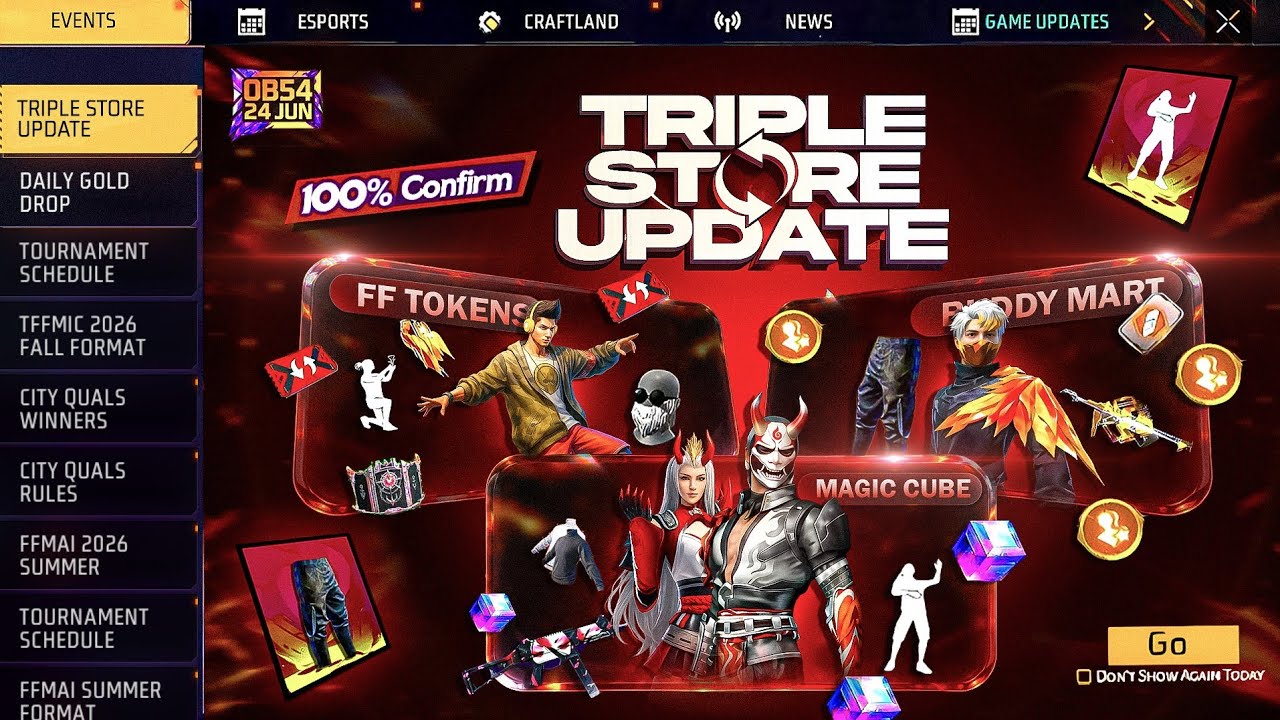 OB54 Update🔥 Triple Store Update😱| Upcoming New Events Free Fire| Ob54 Update Free Rewards Free Fire