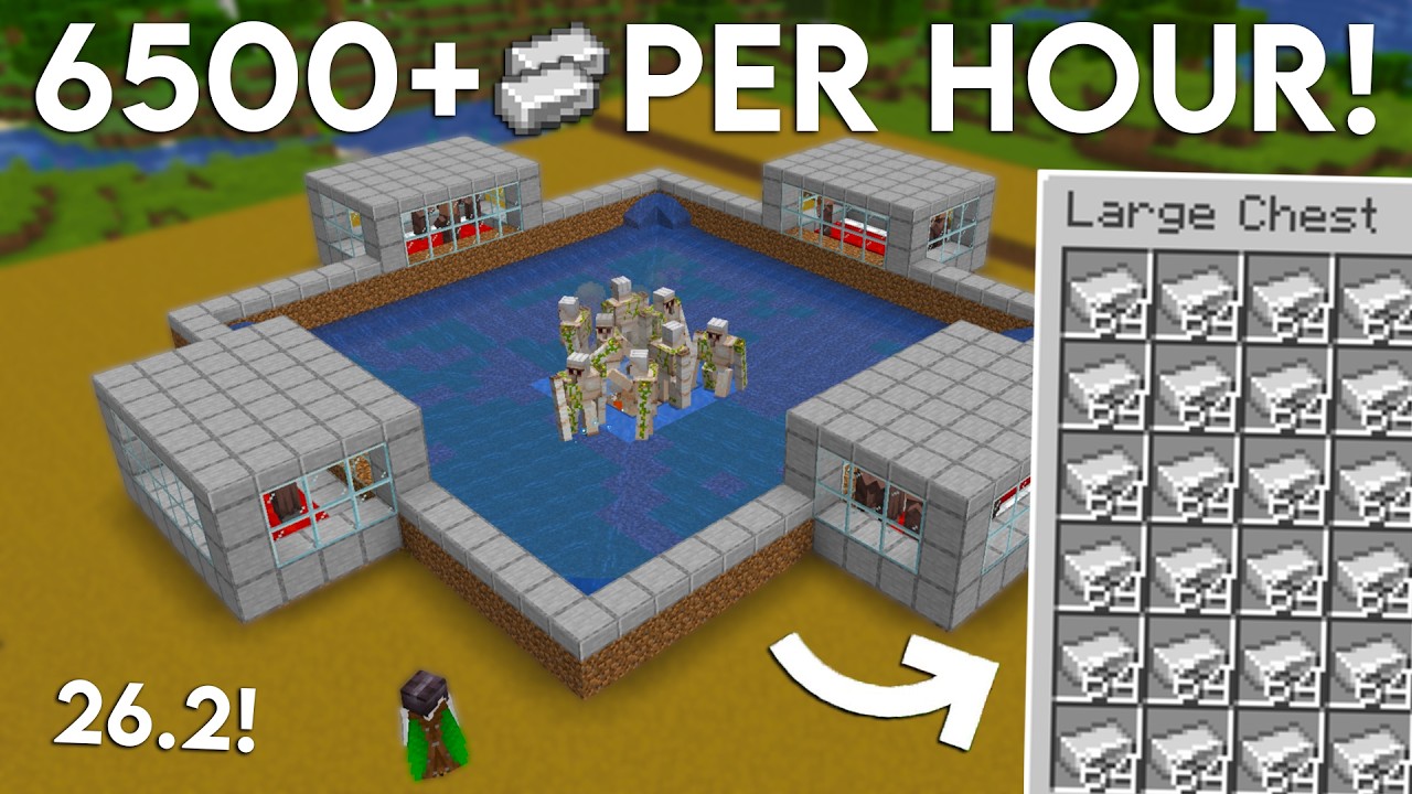 NEW UPDATED Minecraft Java 26.2 Iron Farm Tutorial | 6500 Iron Per Hour background