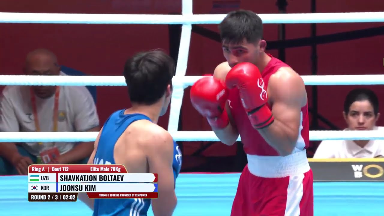 Shavkatjon Boltaev (UZB) vs. Kim Joon-Su (KOR) World Boxing Cup 2026 (70kg) background