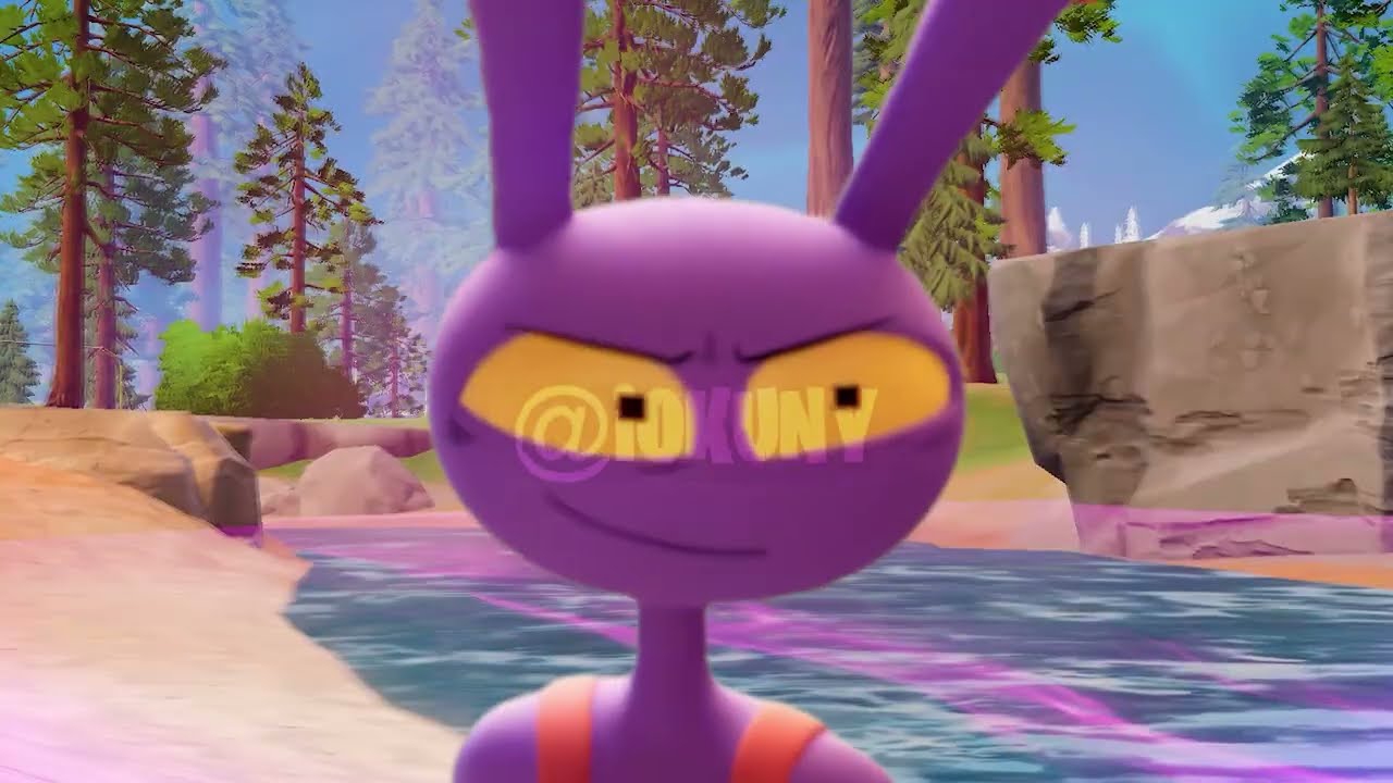 Jax from The Amazing Digital Circus hunts for sprites in Fortnite! background