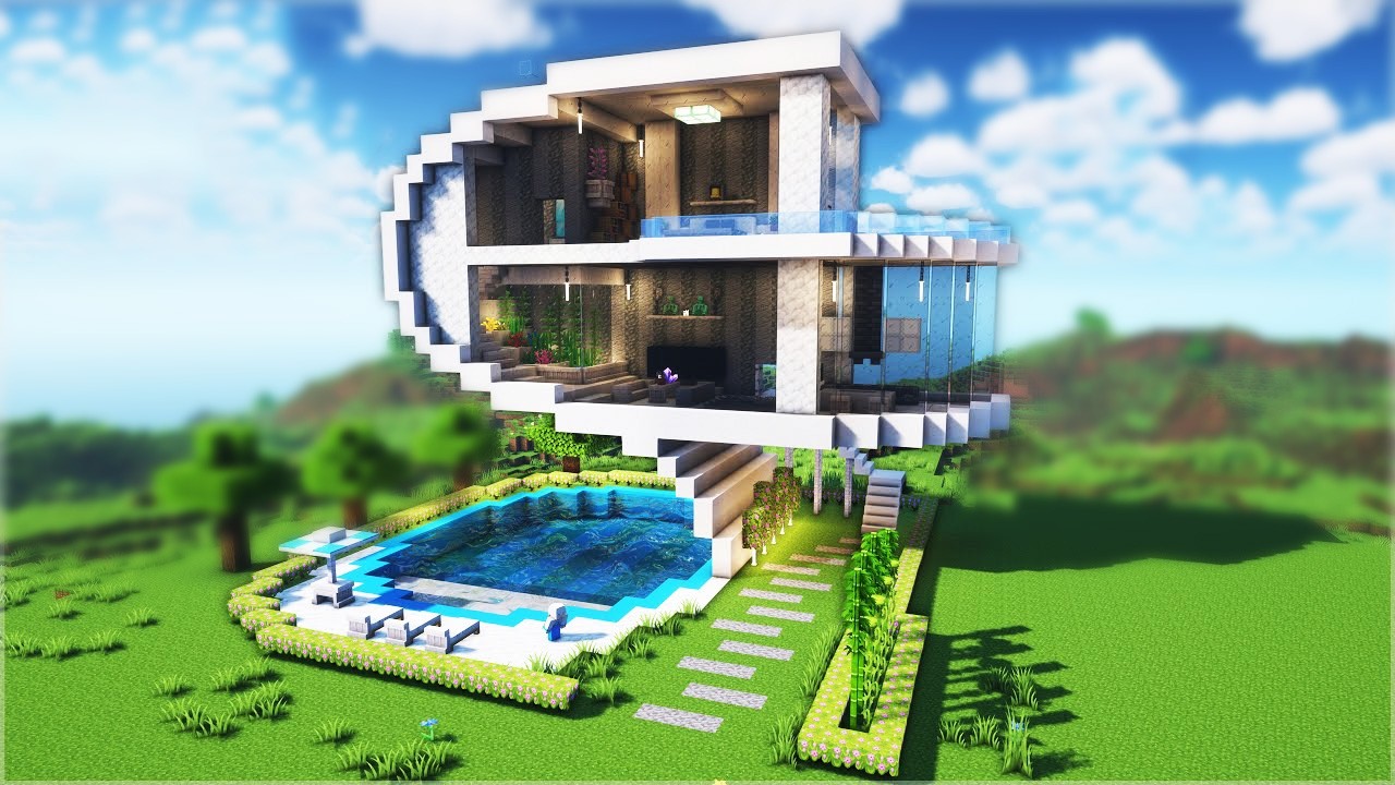 Minecraft Moderne Villa bauen 26.1 Tutorial - Modernes Haus bauen in Minecraft Survival Tutorial background