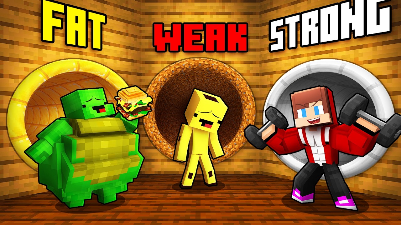 JJ and Mikey: GYM TUNNEL BATTLE in Minecraft! background