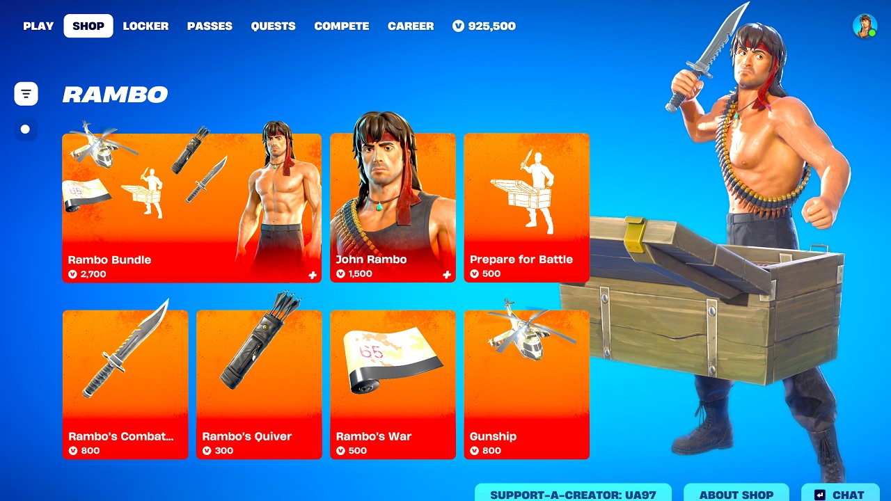 JOHN RAMBO Skin & Emote FULL SHOP BUNDLE Fortnite Showcase background