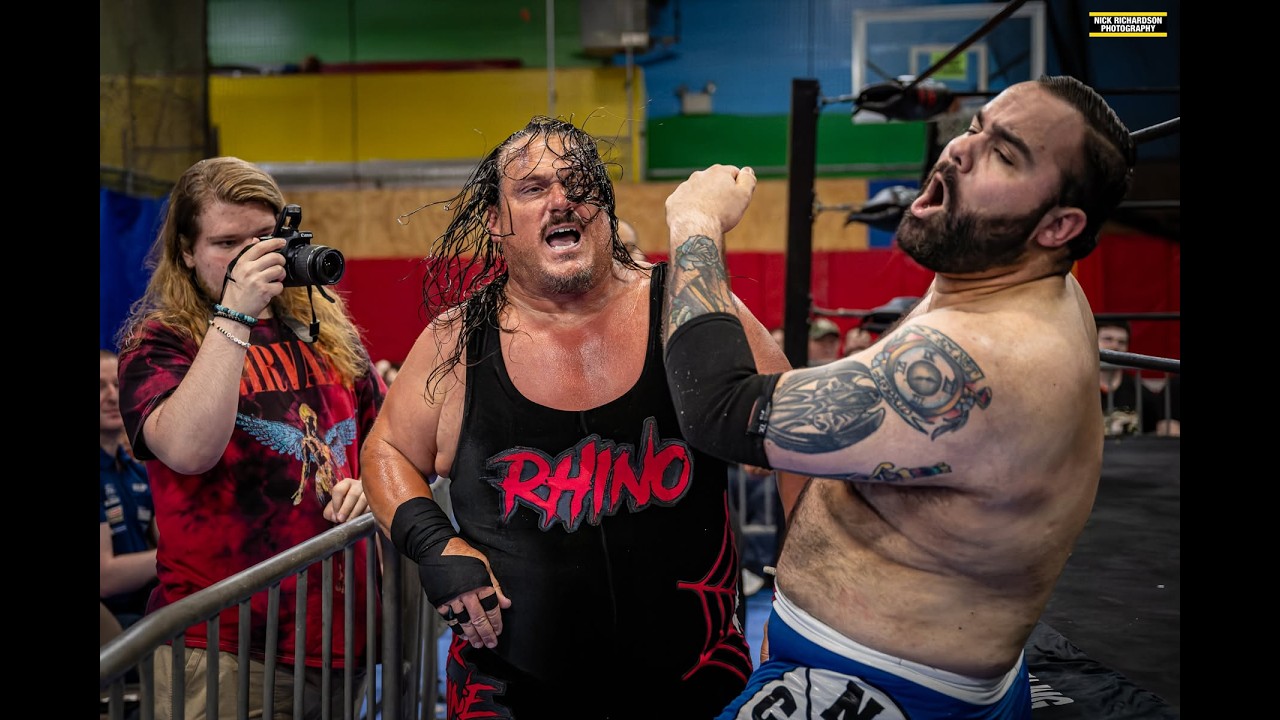 Former WWE/TNA/ECW legend Rhino v "The Track Suit Brute" Chris Benne v Danny Storm 2026-06-18 18:11 background