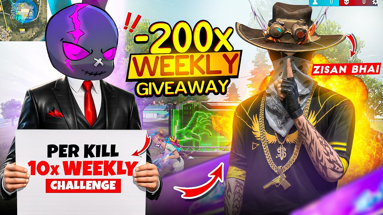 PER KILL 10 WEEKLY GIVEAWAY চ্যালেঞ্জ দিলাম ZISAN BHAI কে 🤯 এক ভিডিওতে 200 WEEKLY GIVEAWAY 😱 background