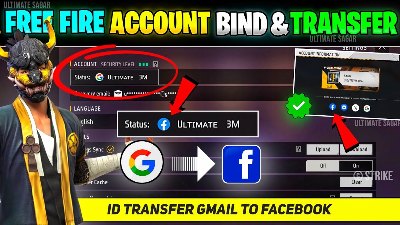 How To Transfer Free Fire Google Account To Facebook || FF Id Bind Gmail To Facebook || FF Recovery