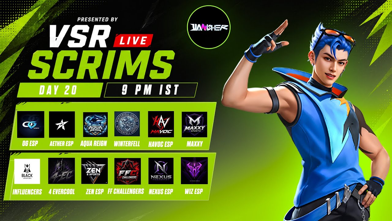 Free Fire Live Scrims - DAY 20 | VSR Live Scrims | Free Fire Tournament Live