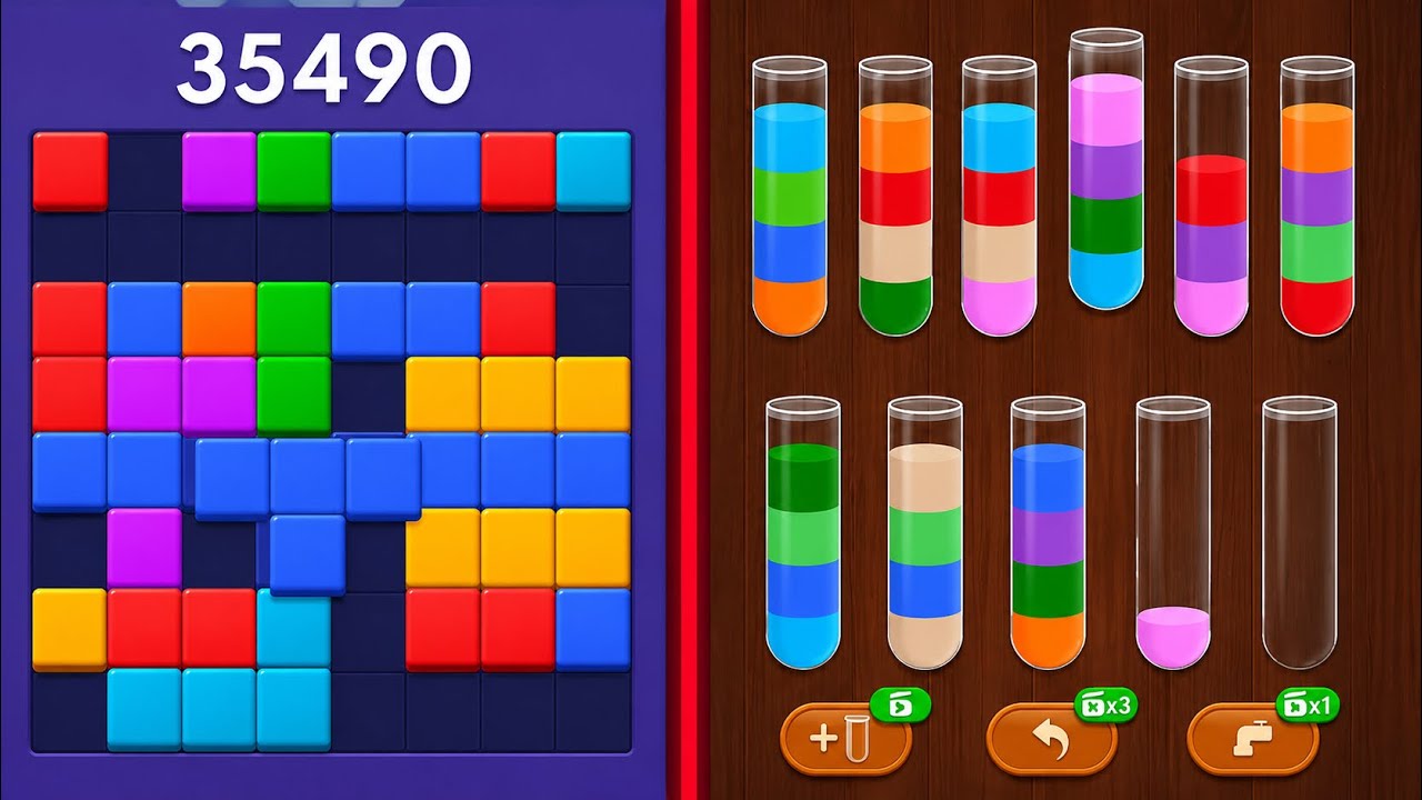 Block Blast Puzzle 🧩 VS Sort Em All Puzzle 🧪✨ All Levels Gameplay 🎮🔥 Satisfying