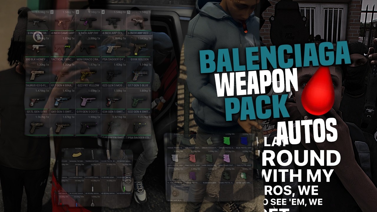 Balenciaga Weapon Pack Autos | Addon Weapons for FiveM Servers | Best Weapon Pack for GTAV RP (2026)