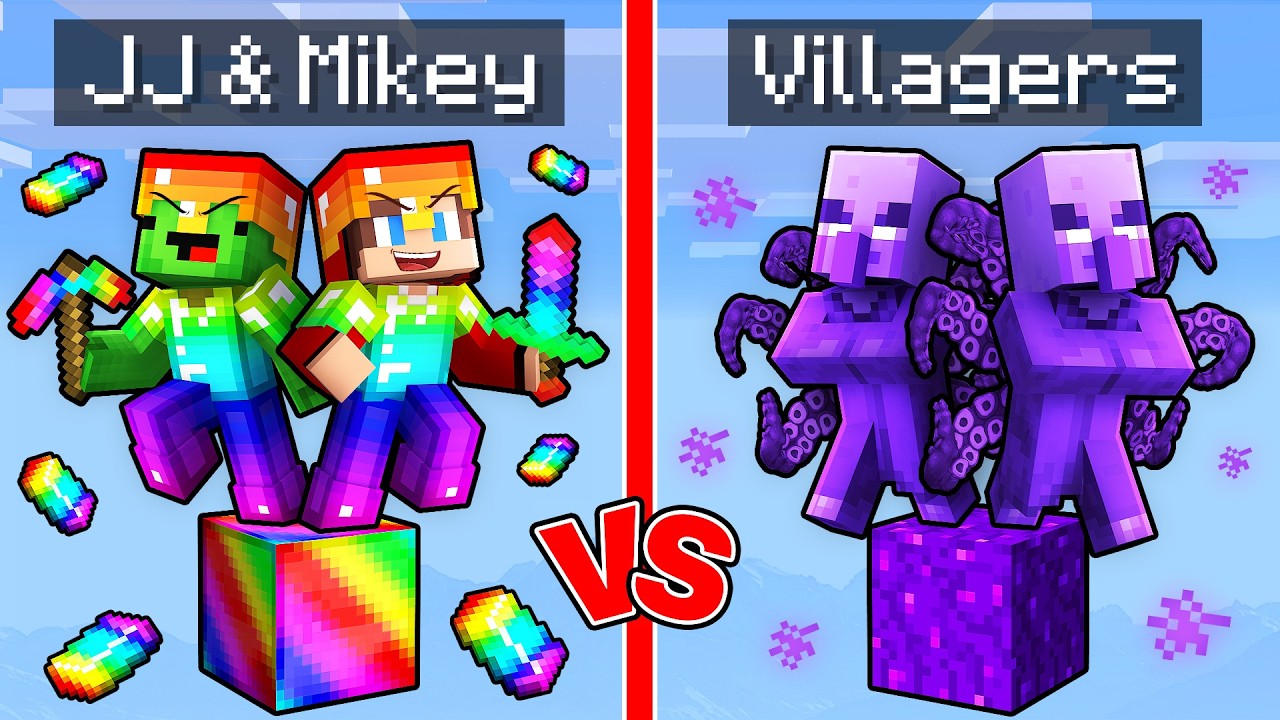 JJ and Mikey vs Villagers: SECRET BLOCK BATTLE in Minecraft!