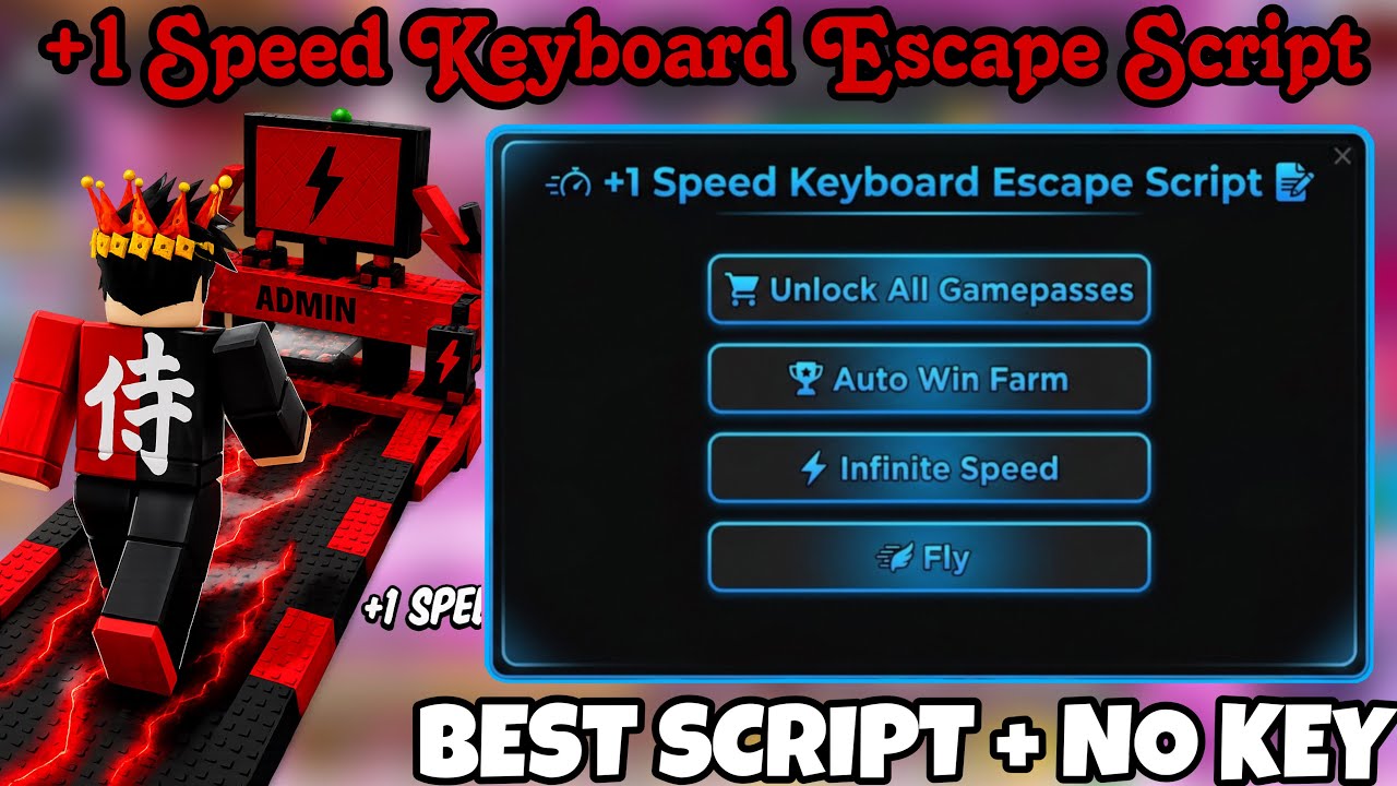 +1 Speed Keyboard Escape Script - NO KEY | Auto Farm, All Gamepasses, Auto Win, Speed, Fly & More!