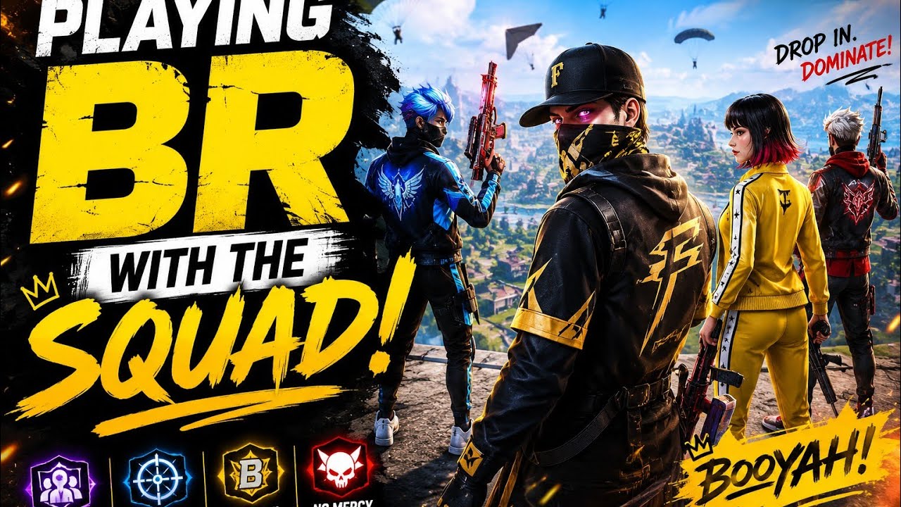 🔥 Playing BR With The Squad! | Free Fire Funny Moments #FreeFire #FreeFireMAX #SquadGameplay background
