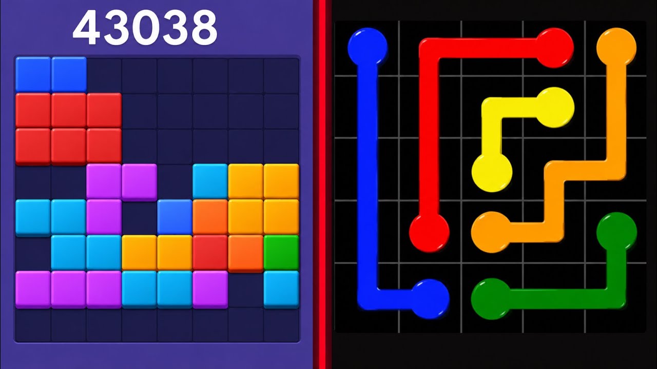 Block Blast Puzzle 🧩 VS Flow Free Puzzle 🔴🟢🔵🟡 All Levels Gameplay 📱🔥 Android & iOS