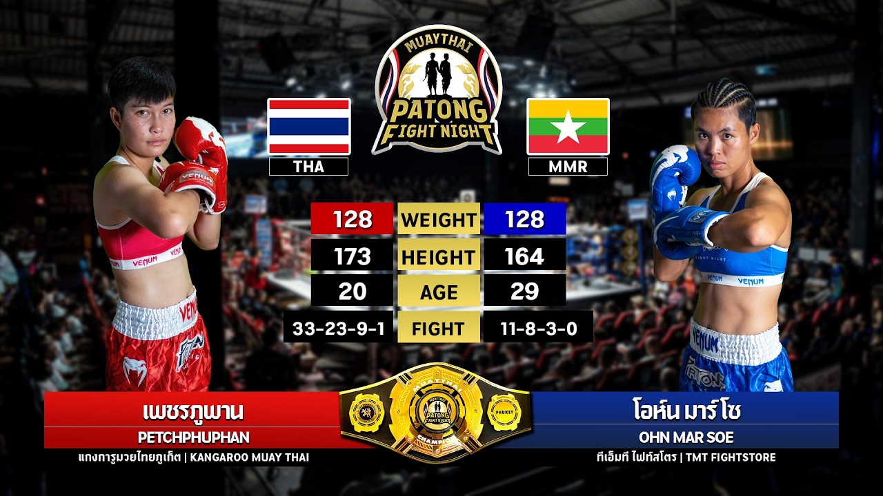 Petchphupan Kangaroo Muay Thai Thailand VS Ohn Mar Soe TMT Fightstore, Myanmar Patong Fight Night background