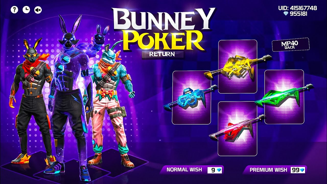 BUNNY BUNDLE🤩RETURN EVENT💥FREE FIRE | POKER MP40 RETURN CONFIRM DATE | FF NEW EVENT BD SERVER