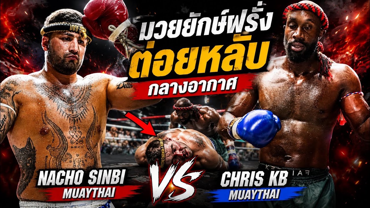 ดูภาพชัดๆช้าๆ มวยยักษ์ฝรั่งต่อยหลับกลางอากศ Nacho Sinbi Muaythai vs Chris KB Muaythai