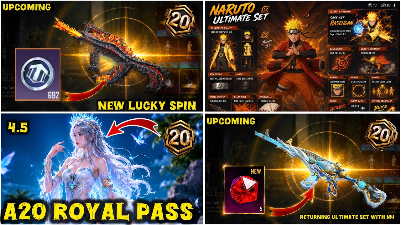 4.5 Major Update 🛑 Raveal Naruto Ultimate Set 😍 A20 Royal Pass /Next Prize Path Lucky Spin, M4 Tidal