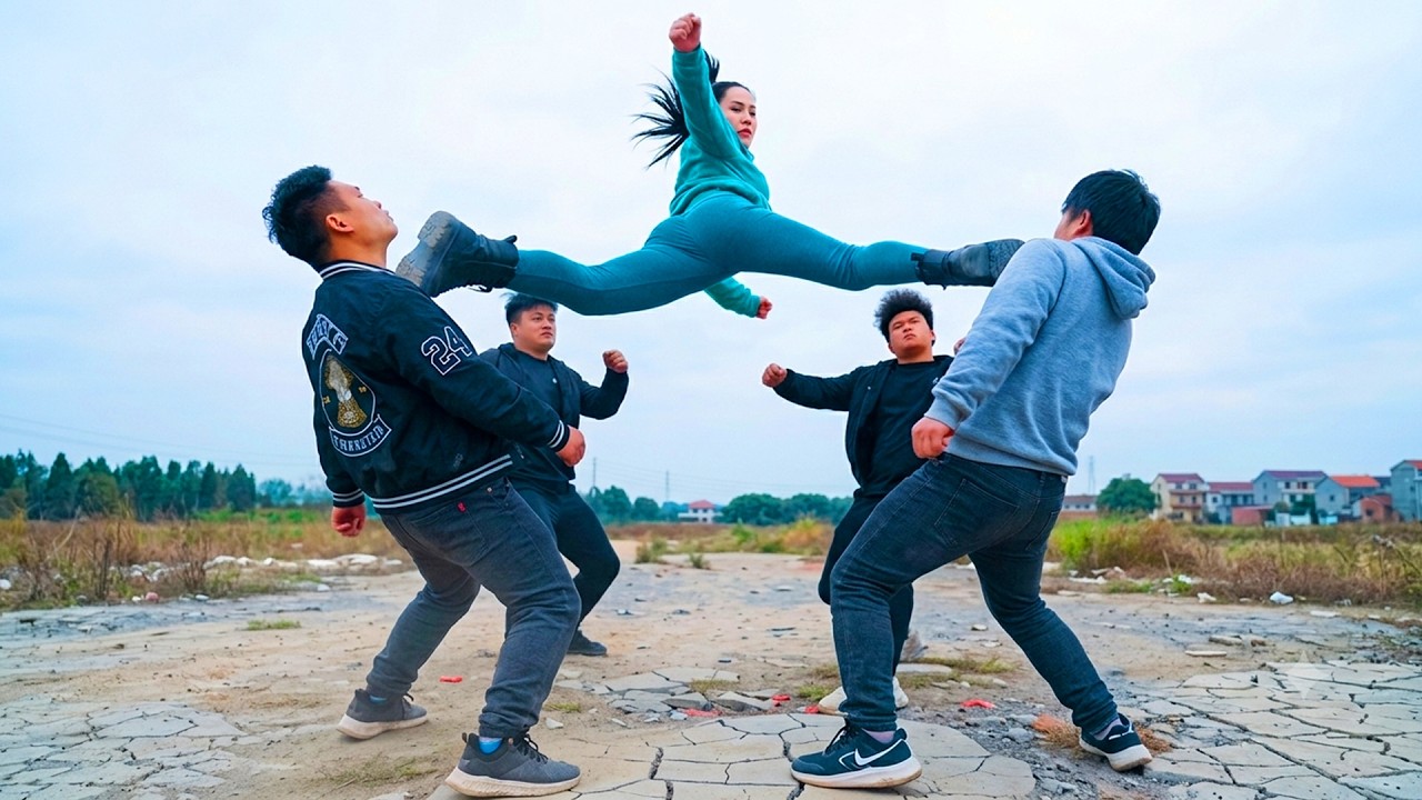 1 Girl vs 4 Guys — Her Flying Split Kick is INSANE! 😱🥋 Real-Life Action Movie!