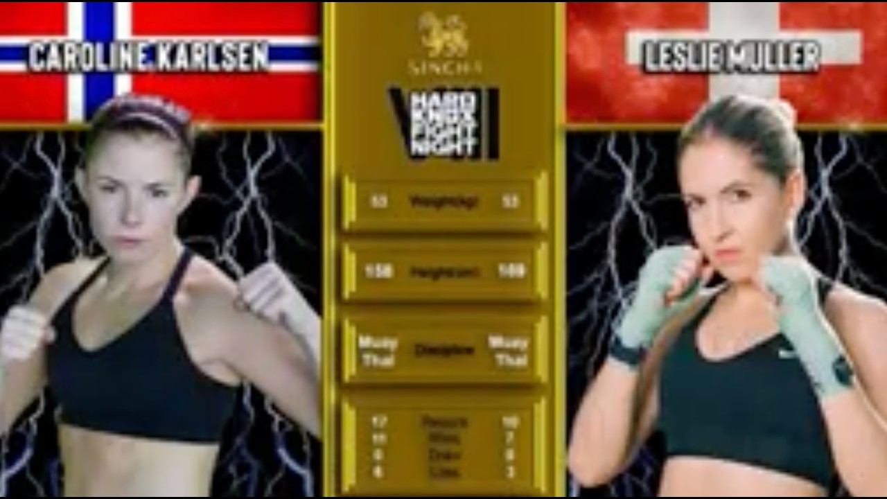 HKFN VIII Caroline Karlsen, UAE Champion VS Leslie Muller a beast fighting out of Phuket Thailand background