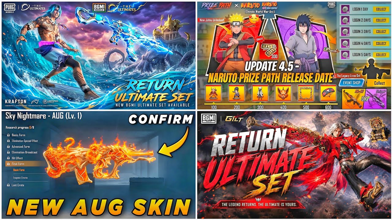 ๐ด TIDAL EMBRACE M416 RETURN โ
NARUTO PRIZE PATH REWARD 4.5 ๐ฅ NEW AUG SKIN LV.8 ๐คฉ RETURN ULTIMATE SET
