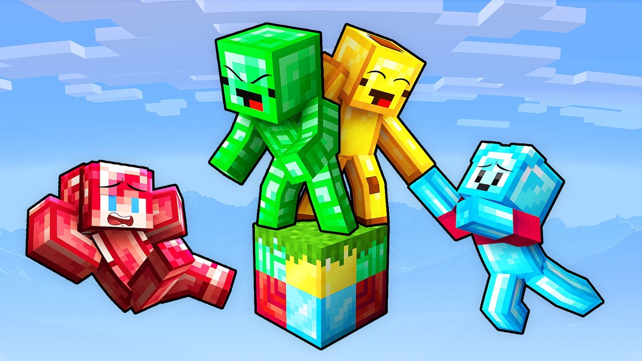 Mikey and JJ FRIENDS Survive on One TREASURE BLOCK (Minecraft Maizen) backdrop