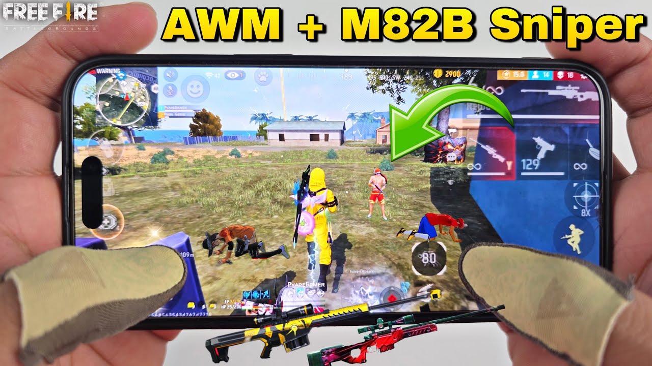 iPhone 16 Pro Max duo vs squad awm+m82b sniper gameplay free fire with 2 finger handcam