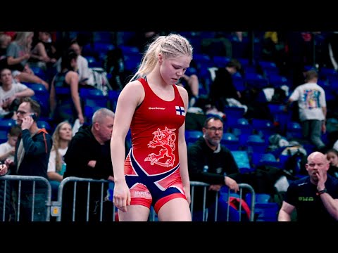 U15 Anna Hietaniemi (FIN) vs Sofiia Pop (CZE) 58kg. Girls youth women's wrestling. B-cam-man