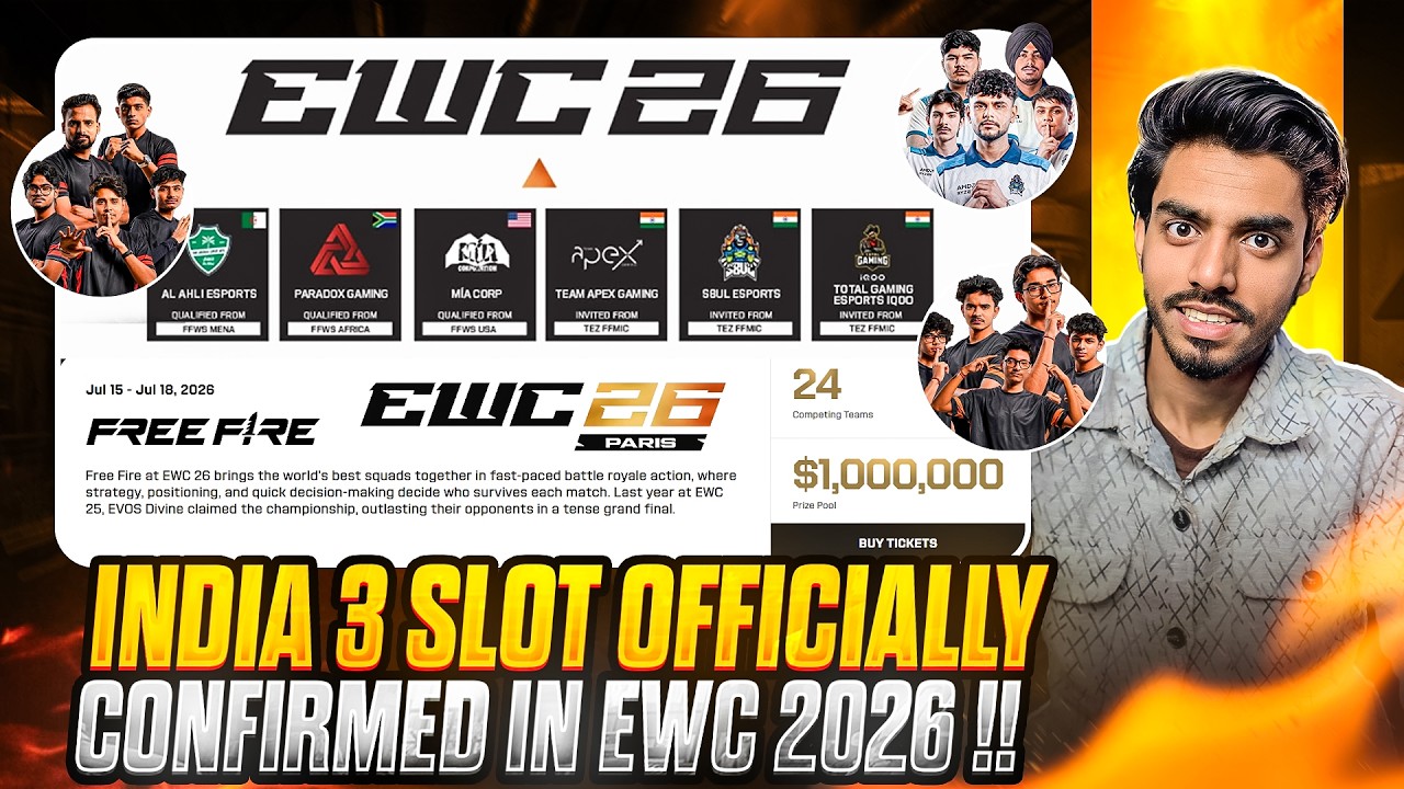 INDIA 3 SLOT OFFICIALLY CONFIRMED IN EWC 2026ЁЯЗоЁЯЗ│ЁЯФе | ESPORTS WORLD CUP 2026 | FREE FIRE ESPORTS
