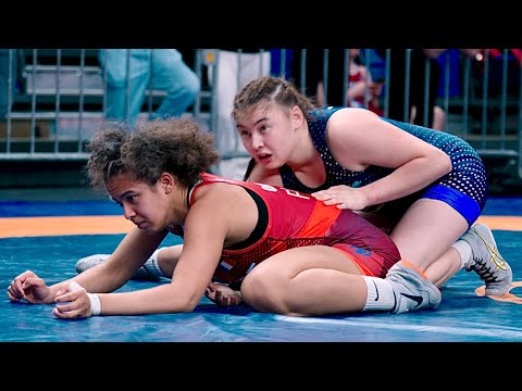 U20 Sihana Omar (FRA) vs Shakizada Dauletzan (KAZ) 68kg. Girls women's wrestling. B-cam-man