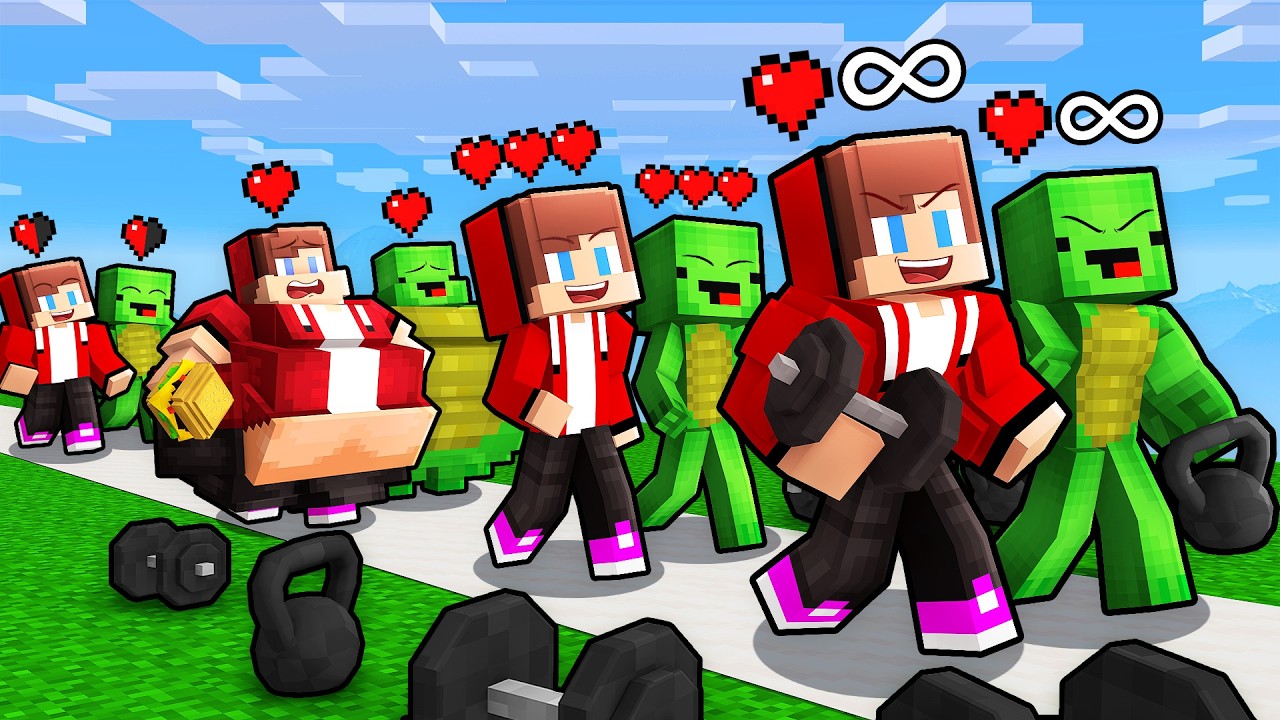 JJ and Mikey: From WEAK To STRONG Gym Evolution in Minecraft...