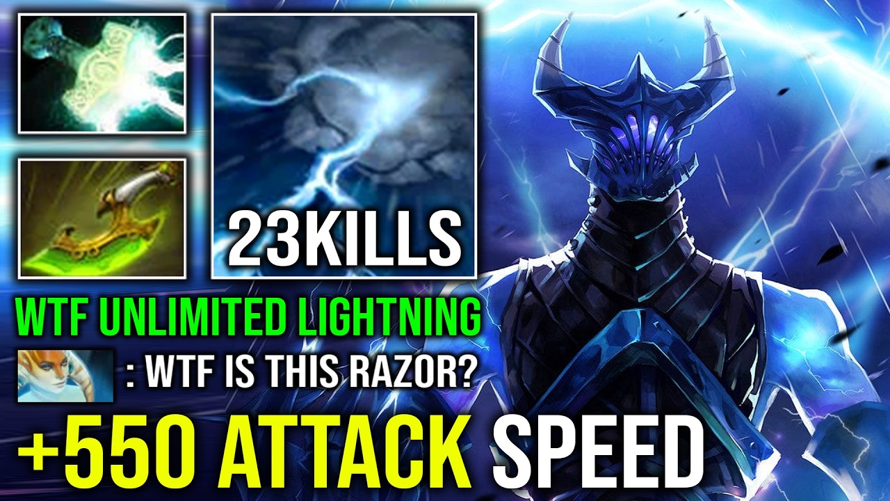 WTF +550 ATTACK SPEED Unlimited Lightning Eye of Storm 1v5 Max Absorb Static Razor Dota 2