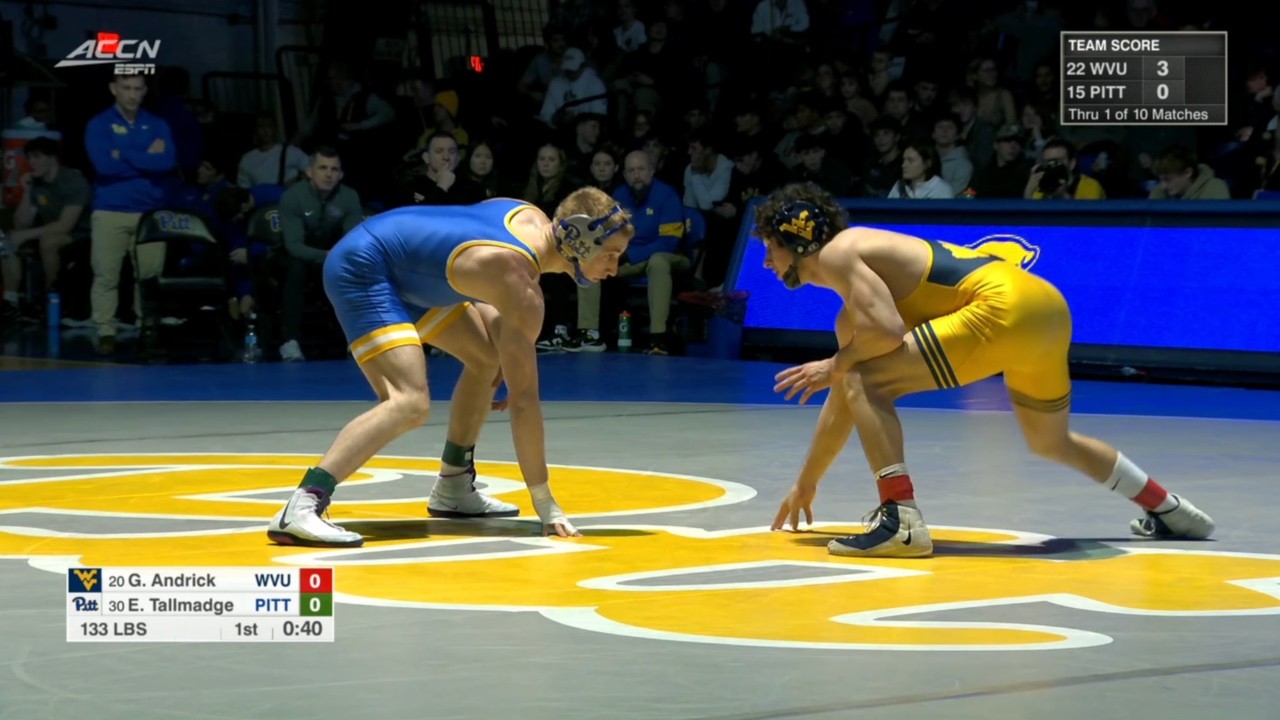 133lbs Gunner Andrick (West Virginia) vs Evan Tallmadge (Pitt)