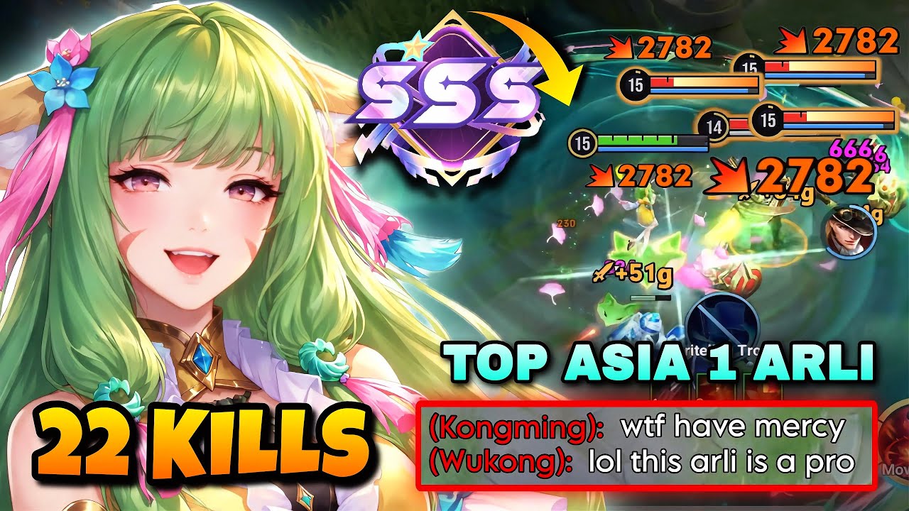 22 KILLS! TOP 1 ASIA ARLI CAN EASILY OUTPLAY ENEMIES WITH GODSPEED COMBO IN RANK! | HONOR OF KINGS