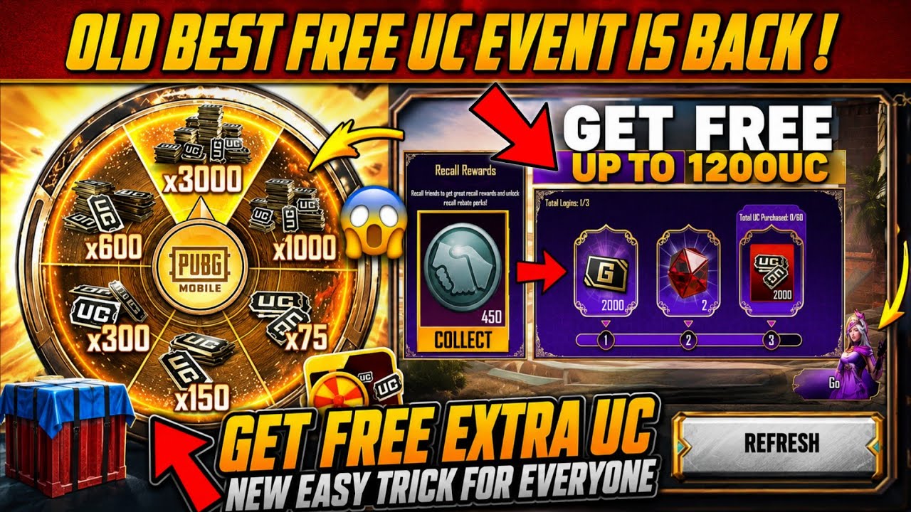 ЁЯШ▒ Biggest Free UC Event Helpful Trick Get Free 3 To 3000 UC Best Chance | Old Free UC Events Back