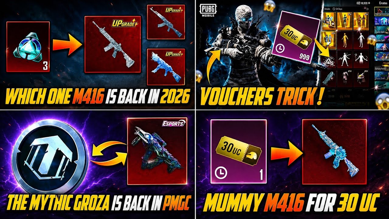 Mummy M416 For 30 UC Get Vouchers Trick | Which 1 Glacier Is Back In 2026 ? Lucky Spin Mythic Groza