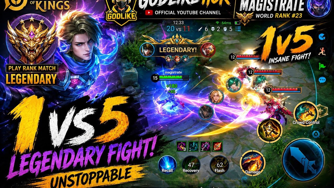 MAGISTRATE 1v5 LEGENDARY FIGHT! 😱 Play Rank Match | Honor of Kings Gameplay | GODLIKE HOK