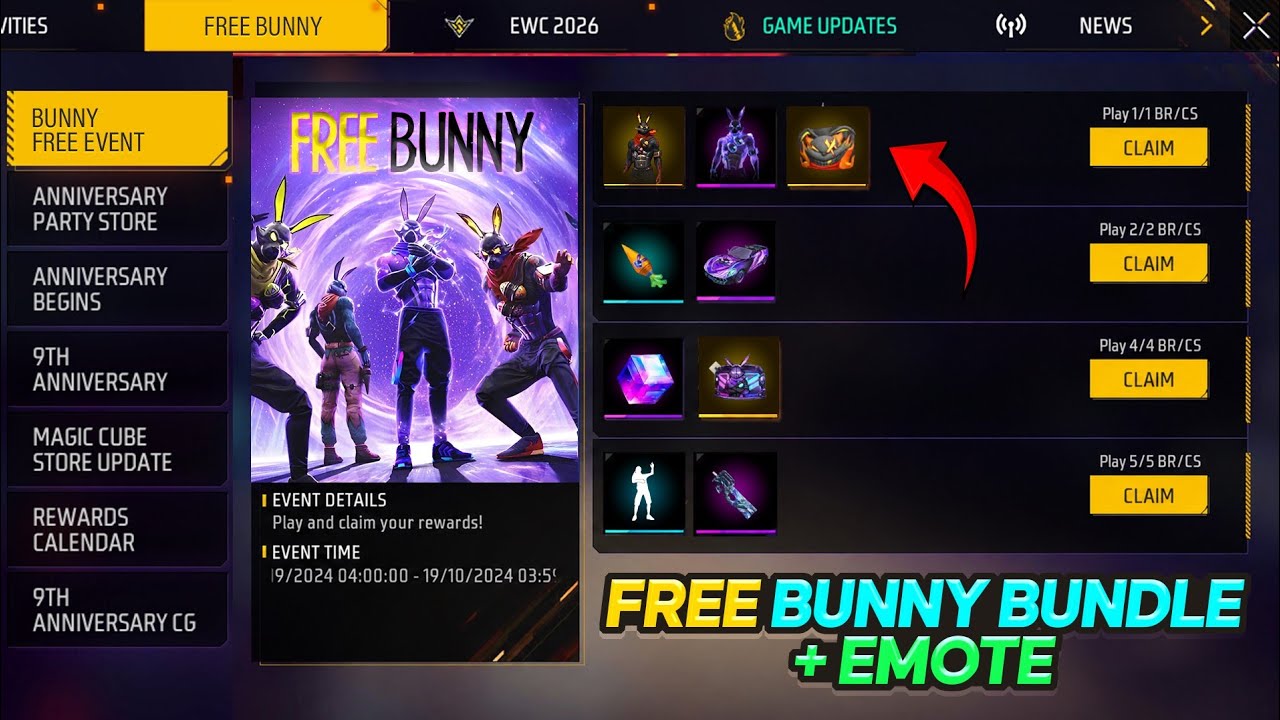Claim Free🤩Bunny Items + lol emote In Free Fire || Bunny Event Free Fire || Free Fire New Event Bd