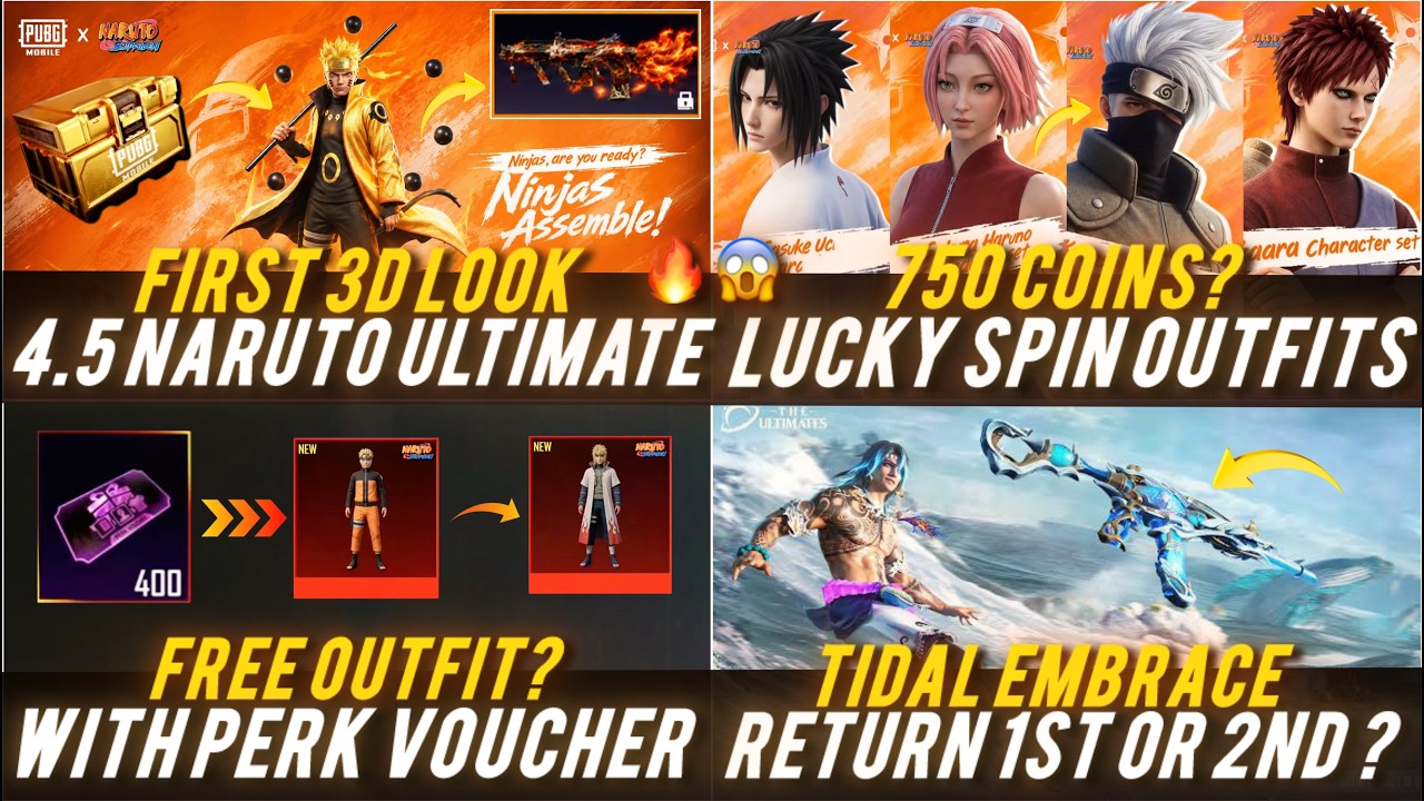 🔴 4.5 NARUTO ULTIMATE SET FIRST LOOK 🔥😱 M416 TIDAL EMBRACE RETURN✅ LUCKY SPIN & PRIZE PATH INFO 🔥 background