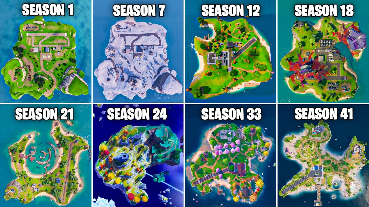 Evolution of Fortnite Spawn Island (Chapter 1 Season 1 - Chapter 7 Season 3) background