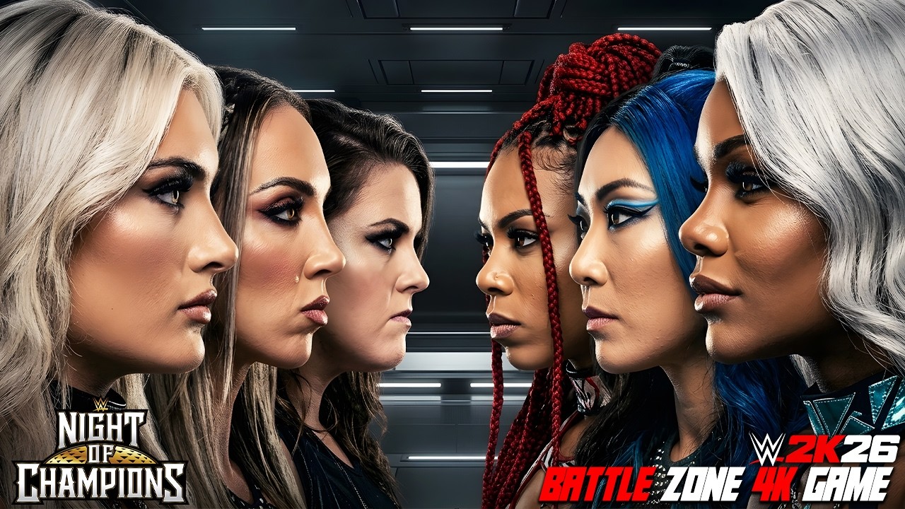 Jade Cargill, Michin & B-Fab vs Tiffany Stratton, Chelsea Green Piper Niven | WWE Night of Champions background