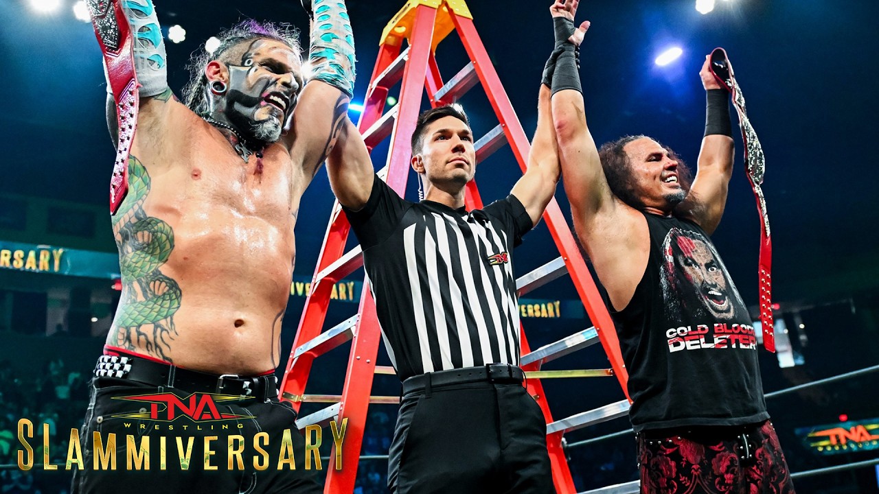The Hardys WIN TNA World Tag Team Titles in WILD Ladder Match | TNA Slammiversary 2026 background